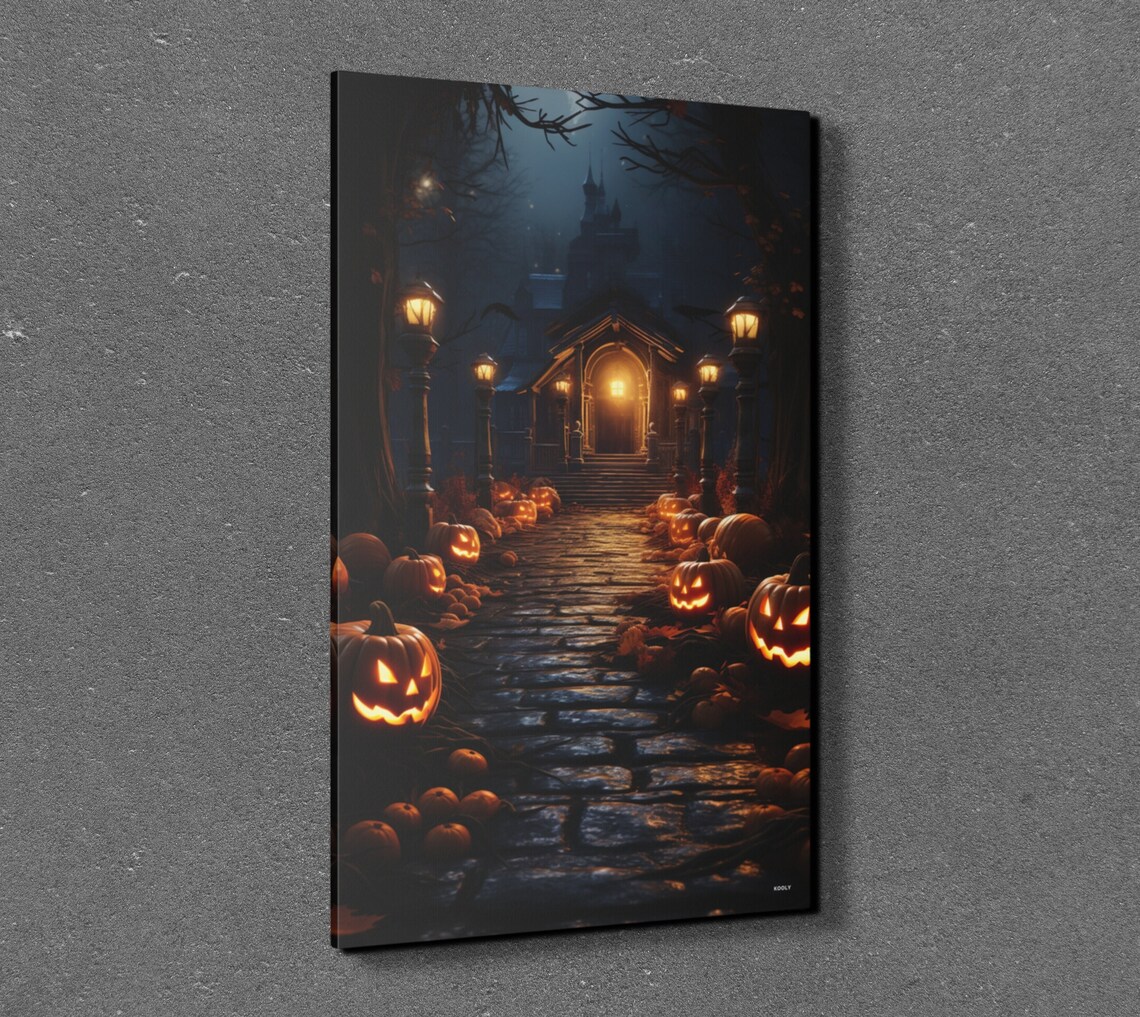 Halloween Pumpkins Spooky Art Halloween Art Holiday Art Pumpkins Spooky House Creepy House Art Ready To Hang Kooly Art Print