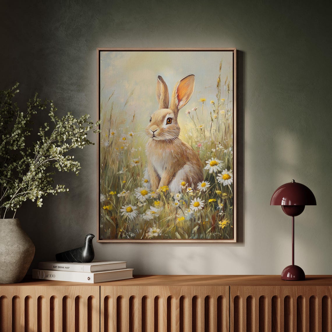 Brown Bunny Rabbit Among Daisies Wildflower Field Spring Art Print - Image 6