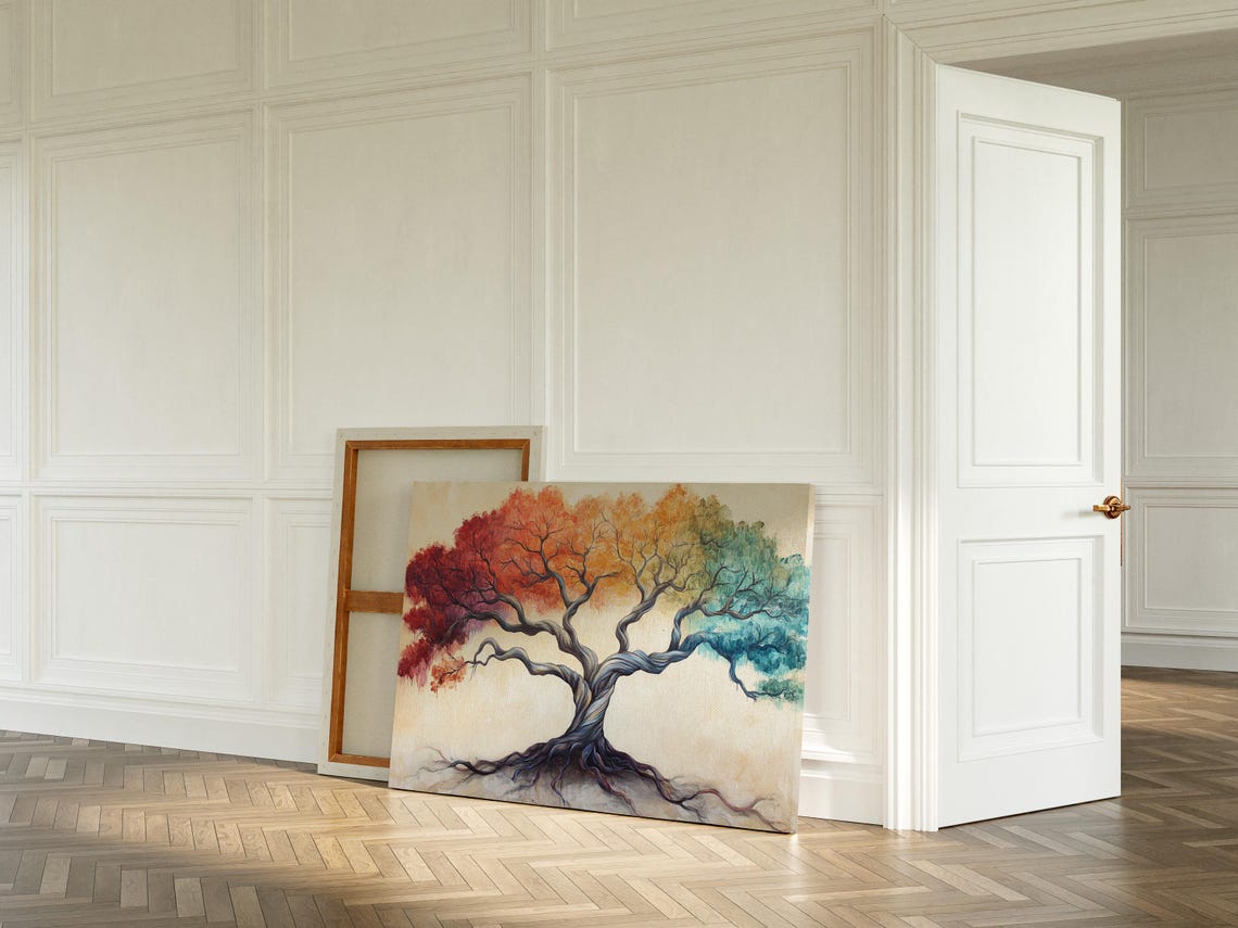 Rainbow Gradient Tree Twisted Roots Watercolor Style Wall Art Poster - Image 2