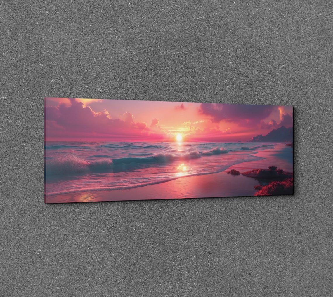 Pink Sunset Beach Waves Panoramic Ocean Glow Seascape Poster - Image 7