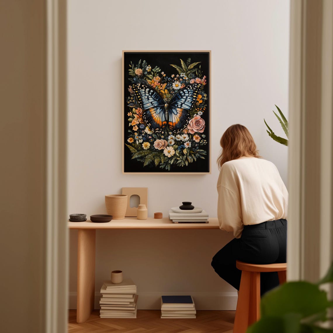 Vibrant Butterfly And Floral Bouquet Wall Art Nature Inspired Botanical Decor - Image 2
