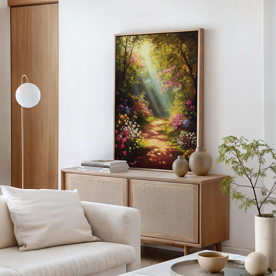 Golden Forest Path Art Print, Sunlit Woodland Scene - Image 5