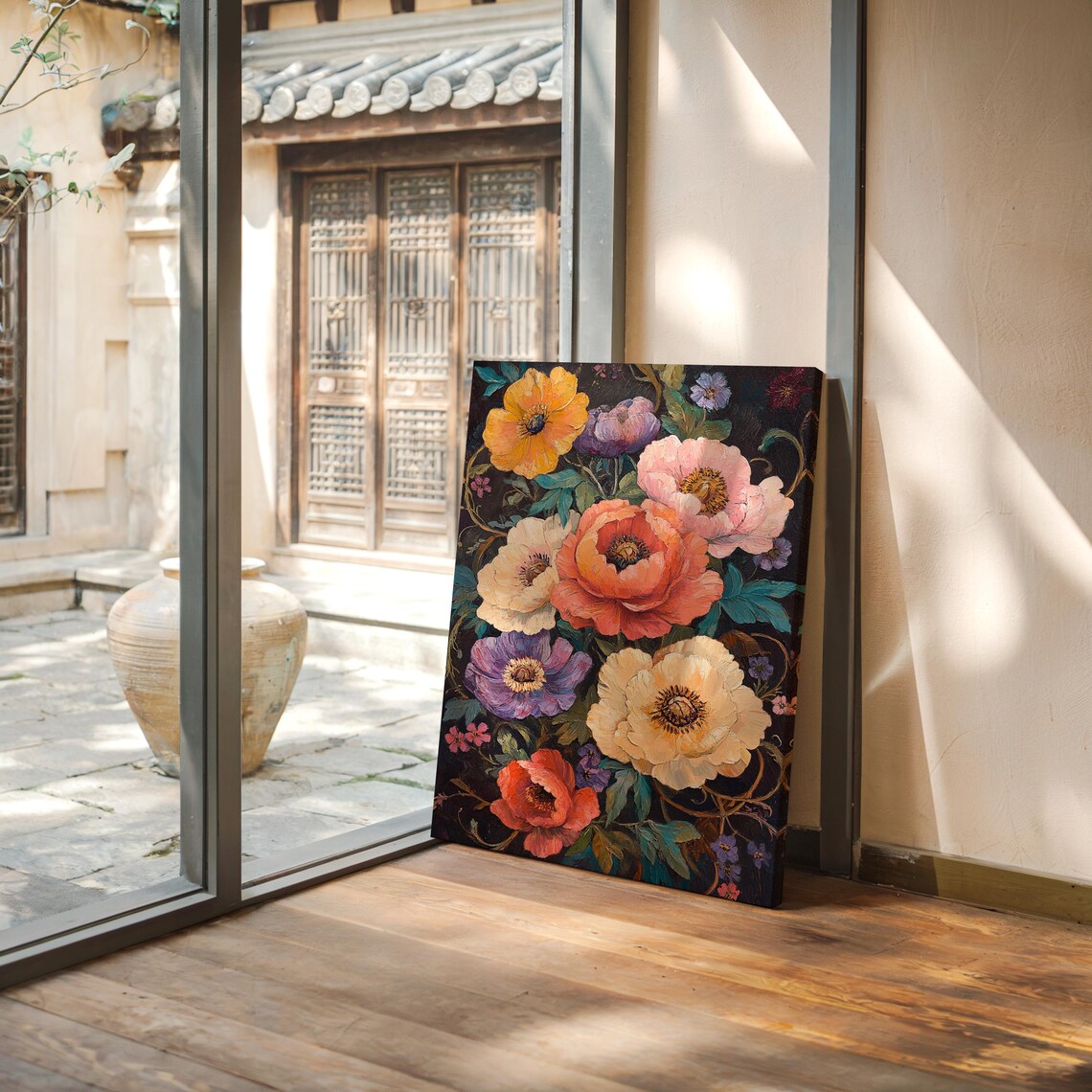 Vibrant Floral Bouquet Textured Oil Painting Bold Blooms Poster - Image 3