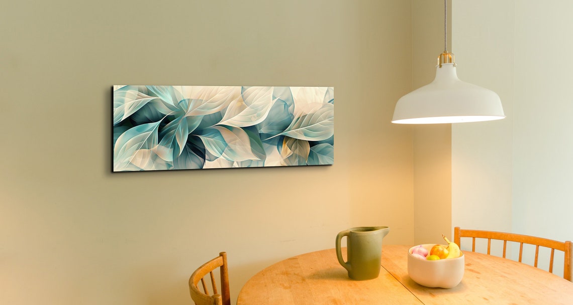 Abstract Teal and Cream Leaves Overlapping Botanical Art Poster - Image 3