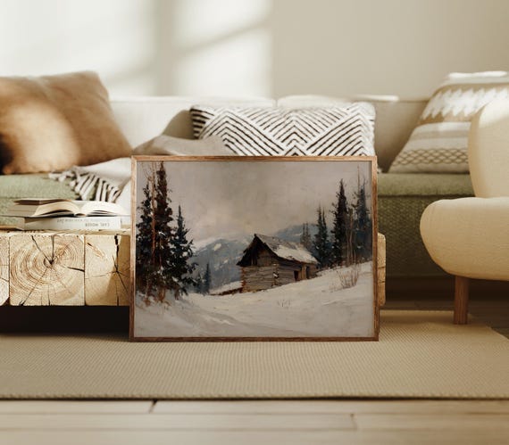 Rustic Cabin In Snowy Mountain Winter Landscape