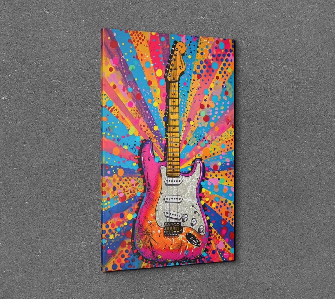 Pop Art Electric Guitar Rainbow Starburst Rock Music Wall Art - Image 3