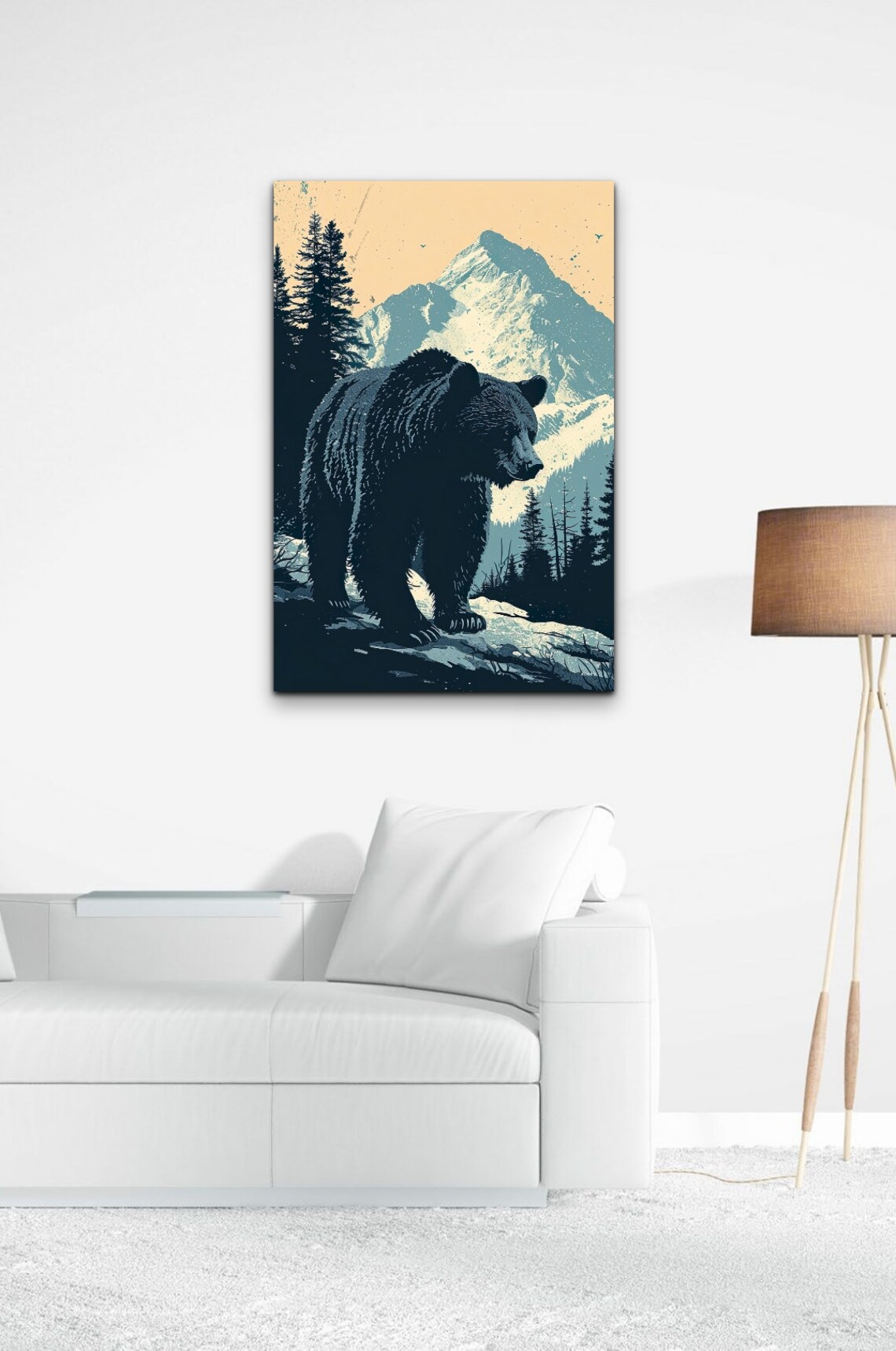 Black Bear Snowy Peak Retro Navy Wildlife Mountain Peak Poster - Image 7