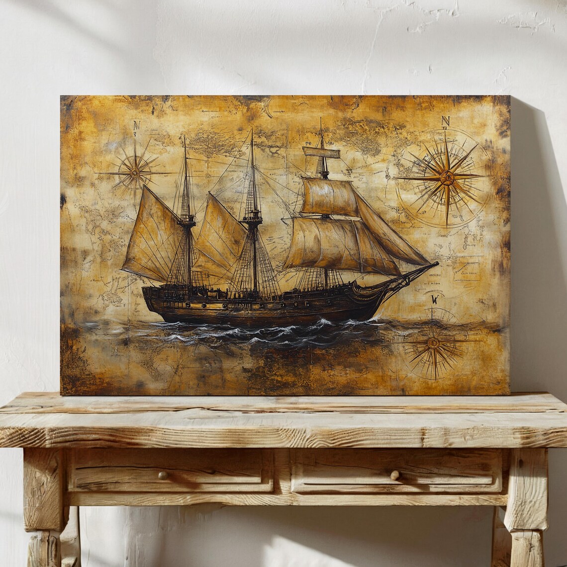 Vintage Pirate Ship Nautical Antique Map Art Print - Image 3