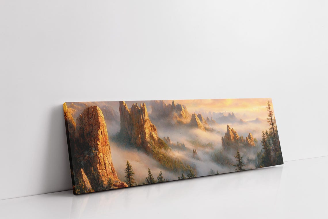 Golden Hour Misty Mountain Peaks Panoramic Fog Valley Poster - Image 3