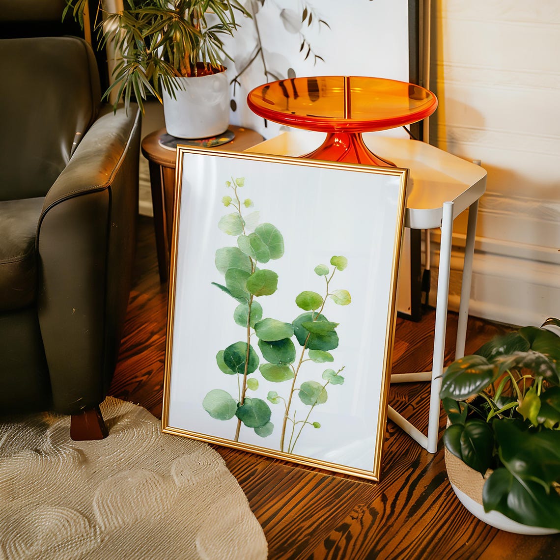 Eucalyptus Watercolor Botanical Fresh Green Foliage Stems Poster