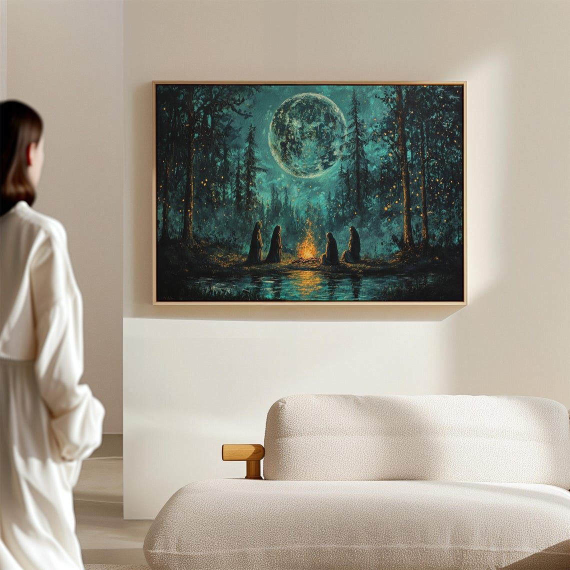 Mystical Moonlit Forest Gathering Campfire Night Scene Poster - Image 6