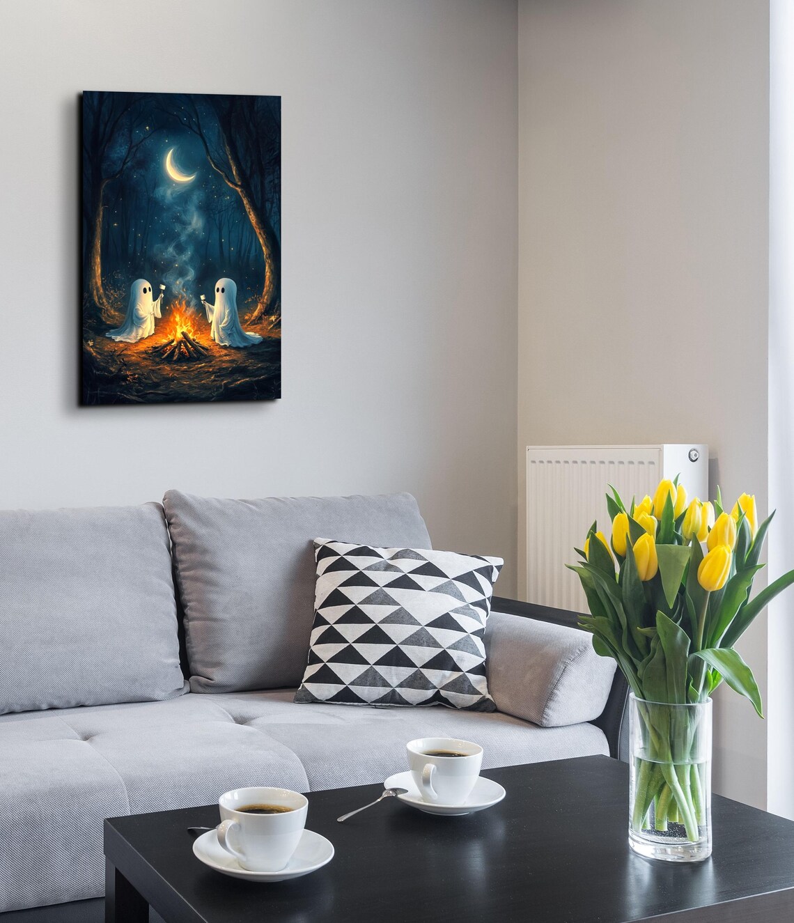 Ghosts Roasting Marshmallows by a Campfire Under a Crescent Moon Poster - Image 5