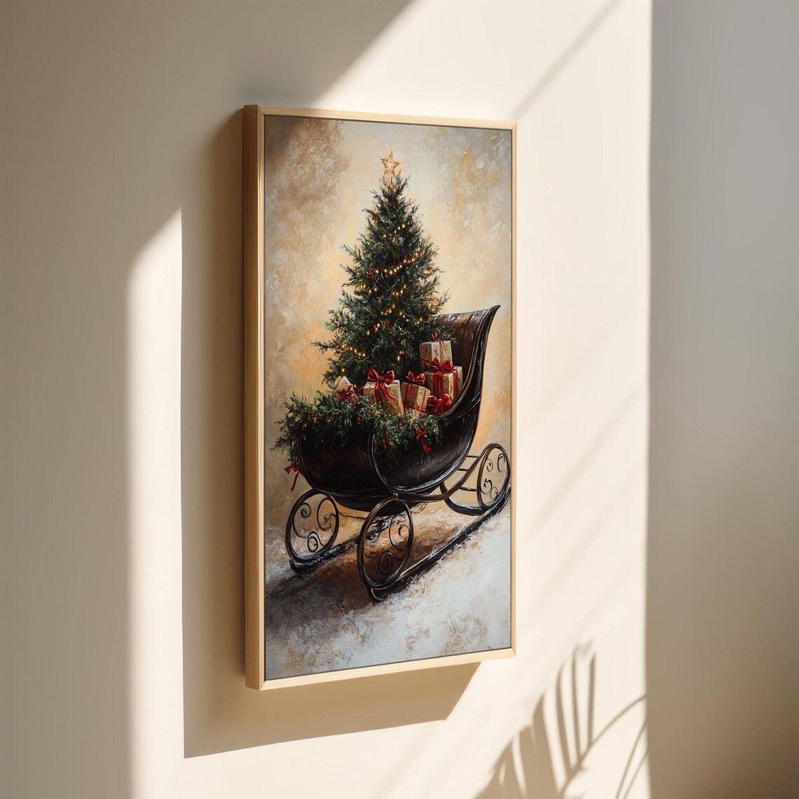 Vintage Sleigh With Star Tree Gifts Warm Christmas Holiday Poster - Image 3