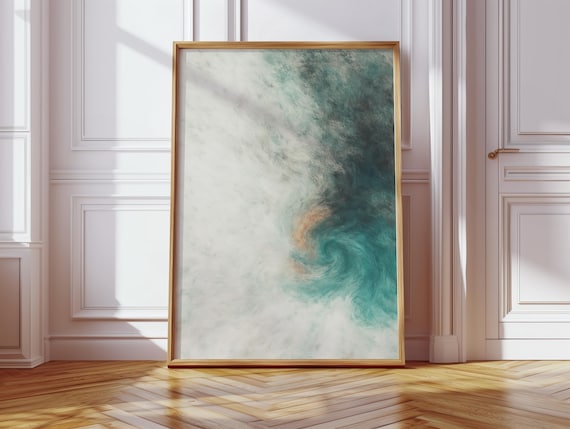 Abstract Ocean Swirl in Teal and White Soft Brush Texture Wall Poster