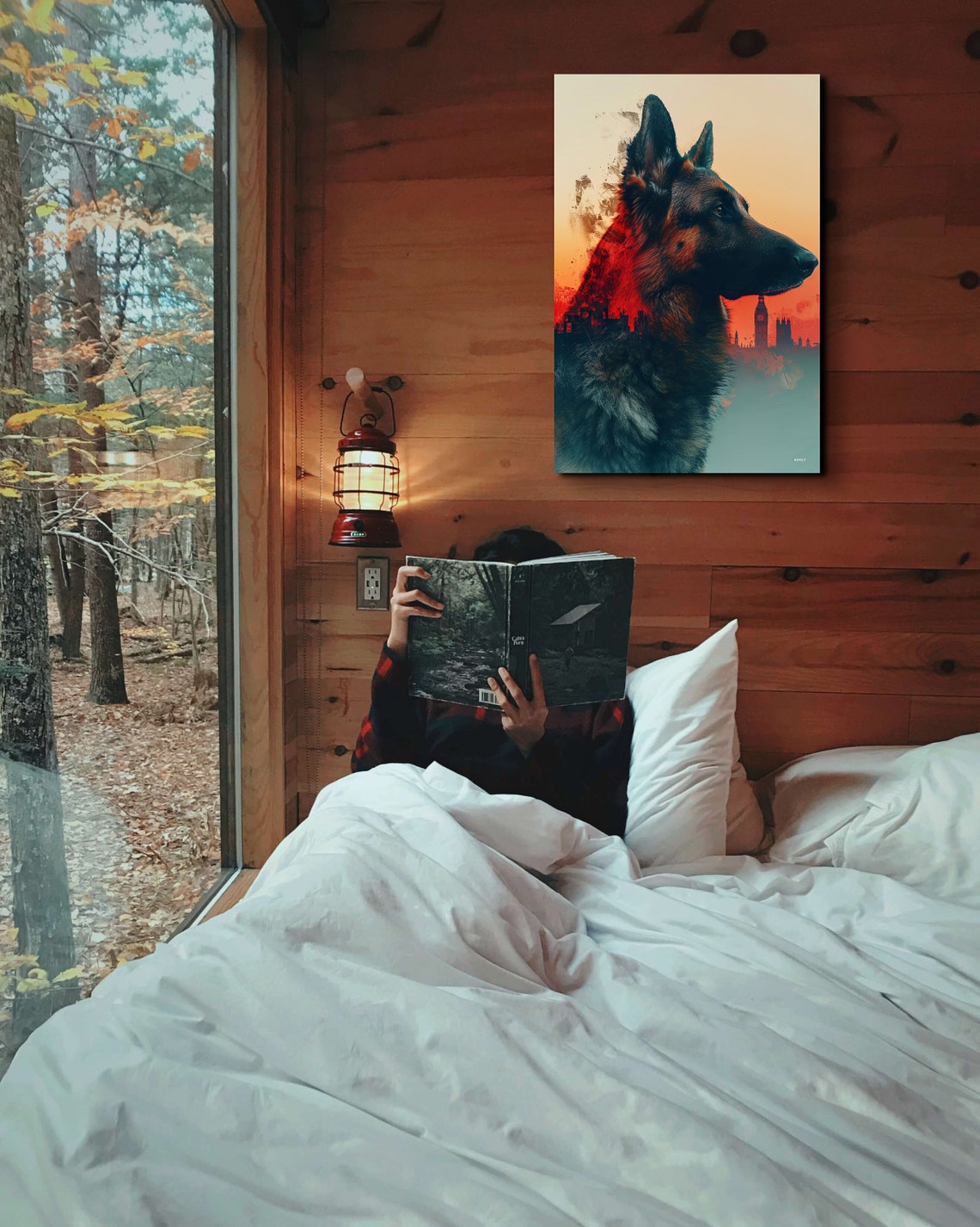 German Shepherd Sunset Double Exposure Dog Portrait Nature Wall Art - Image 4