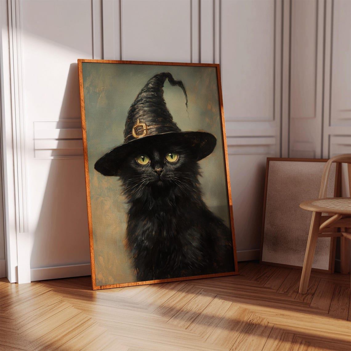 Black Cat In Witch Hat Vintage Halloween Gothic Portrait Poster
