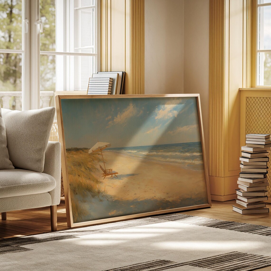 Lone Beach Chair And Umbrella On A Golden Shore Coastal Poster