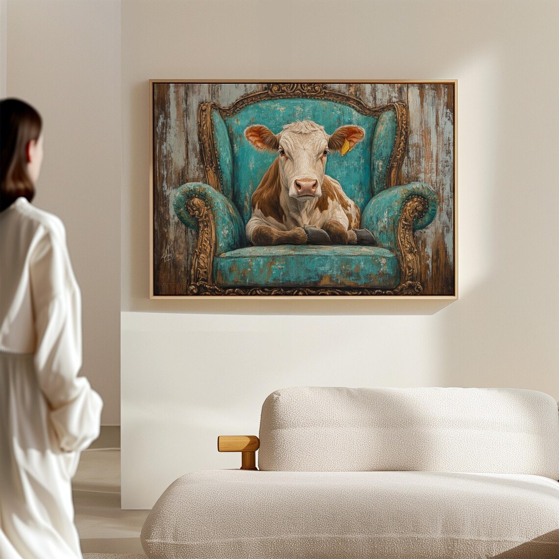 Regal Cow Portrait, Rustic Farmhouse Art Print - Image 6