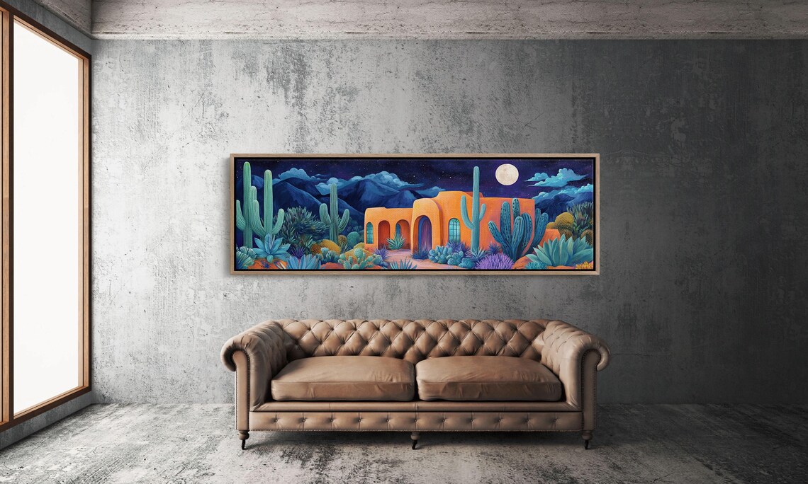 Southwest Adobe House Under Full Moon Saguaro Night Landscape Poster - Image 3