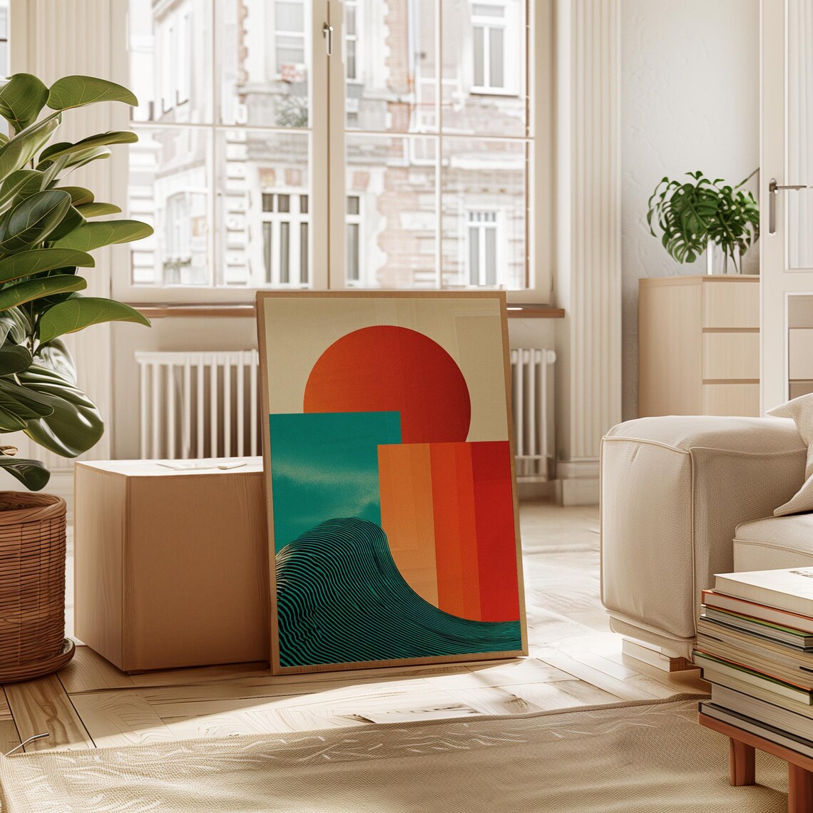 Retro Wave And Sun Abstract Ocean Art Print