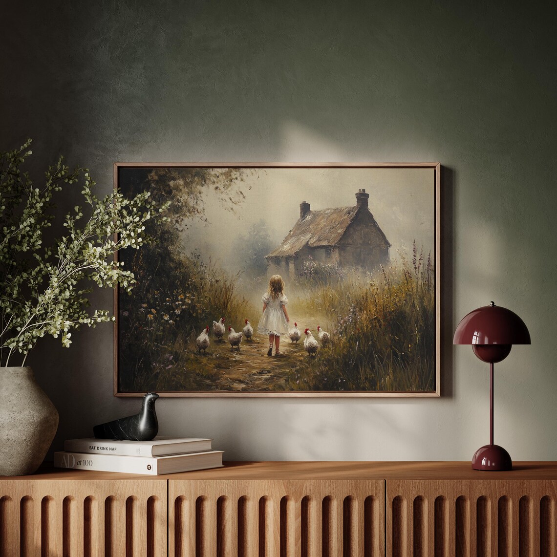 Rustic Cottage Girl With Chickens Vintage Art Print - Image 5