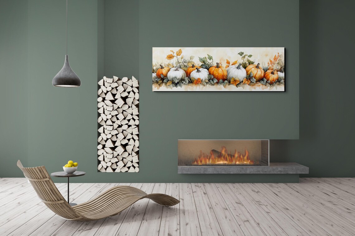 Orange White Pumpkin Row With Ivy Autumn Harvest Still Poster - Image 7