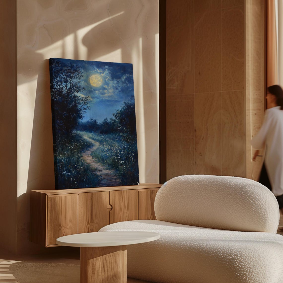 Moonlit Meadow Path Under Full Moon Serene Night Landscape Poster - Image 5