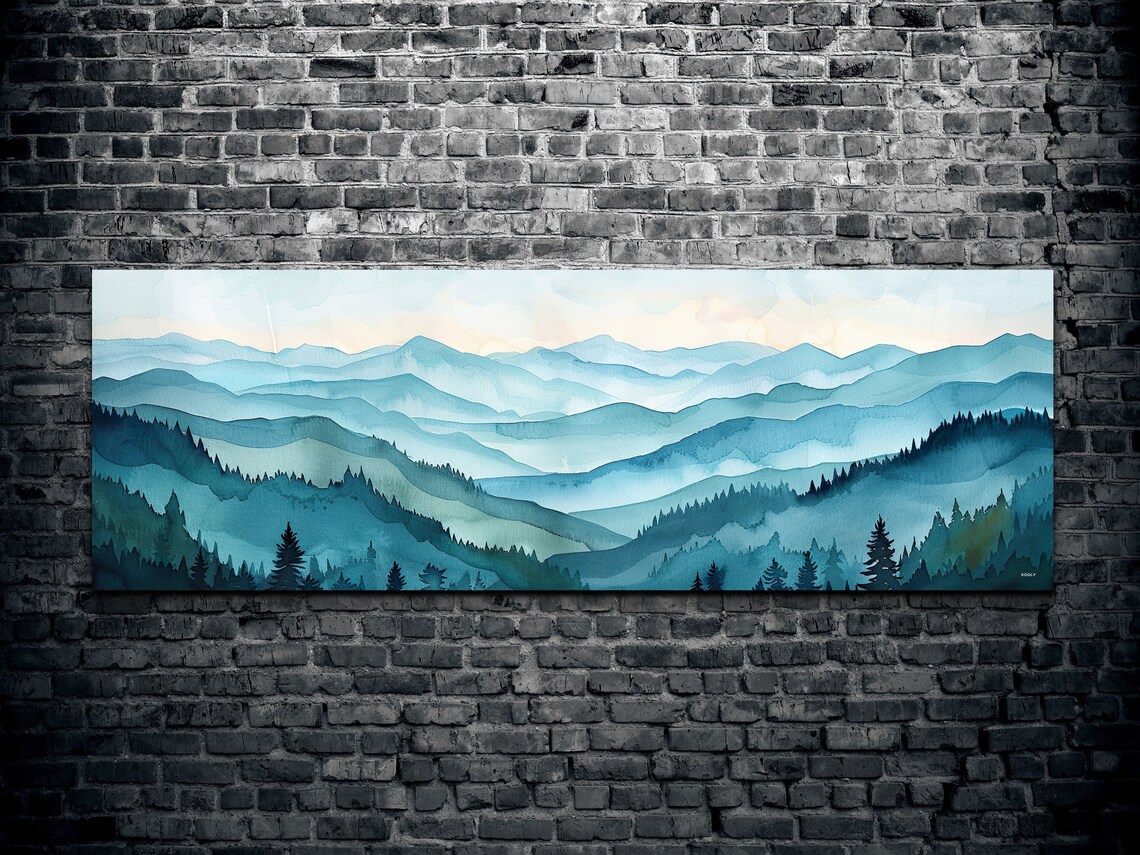 Panoramic Ouachita Mountain Mid Century Modern Mountain Wall Art - Image 2