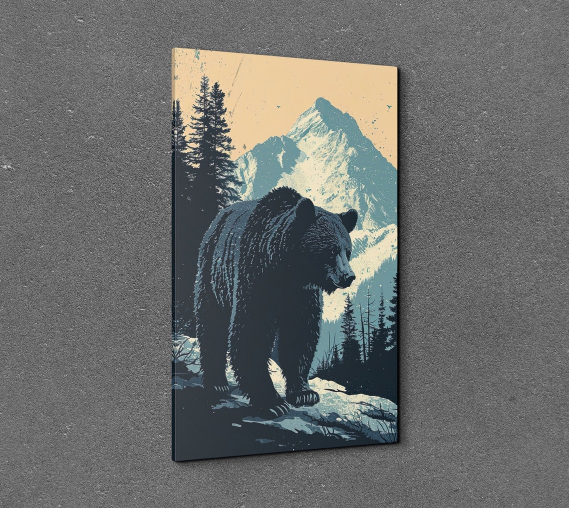 Black Bear Snowy Peak Retro Navy Wildlife Mountain Peak Poster - Image 6
