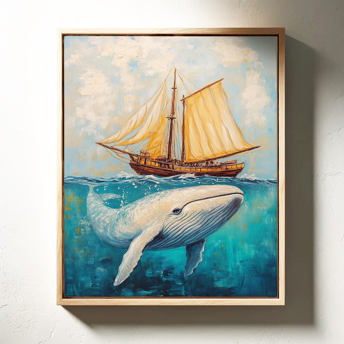 Majestic Whale And Sailboat Ocean Adventure Nautical Art