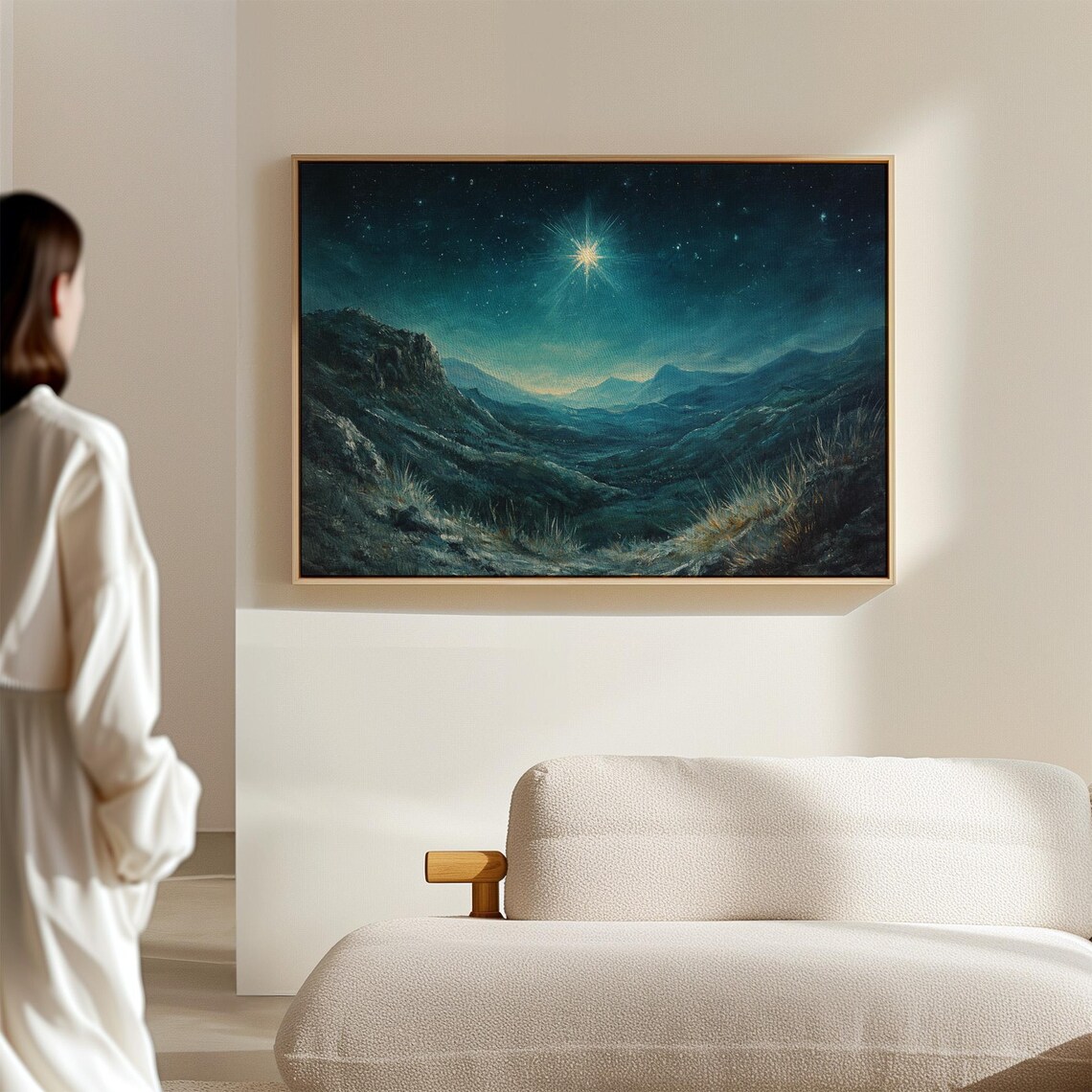 Star Of Bethlehem Over Tranquil Mountain Valley Art Print - Image 7