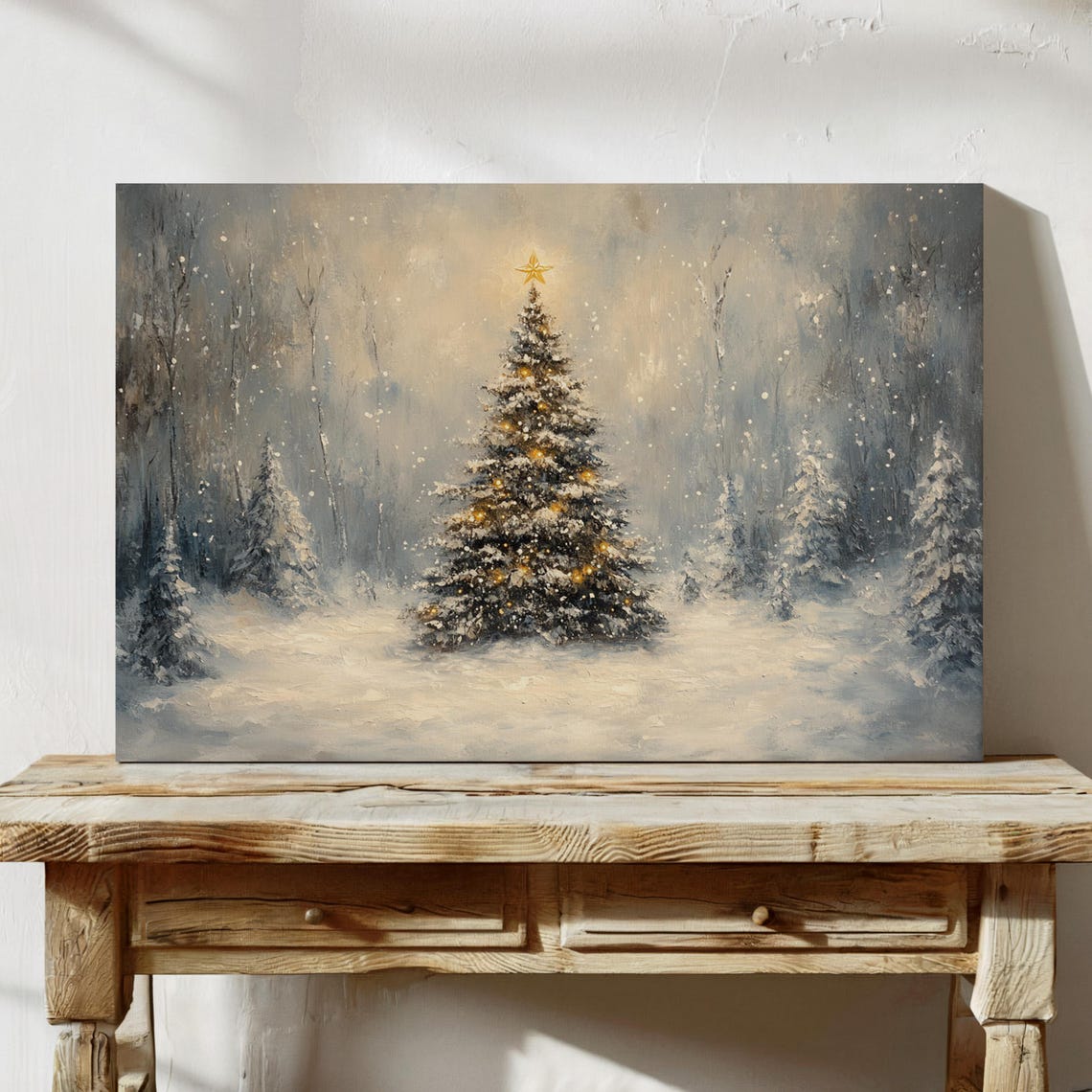 Snowy Christmas Tree Star Night Winter Wonderland Scene Poster - Image 7