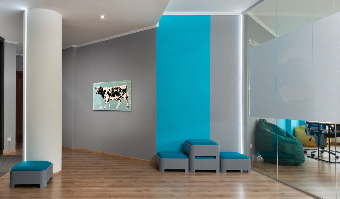Walking Spotted Cow Rustic Blue Farmhouse Kitchen Art Poster - Image 7