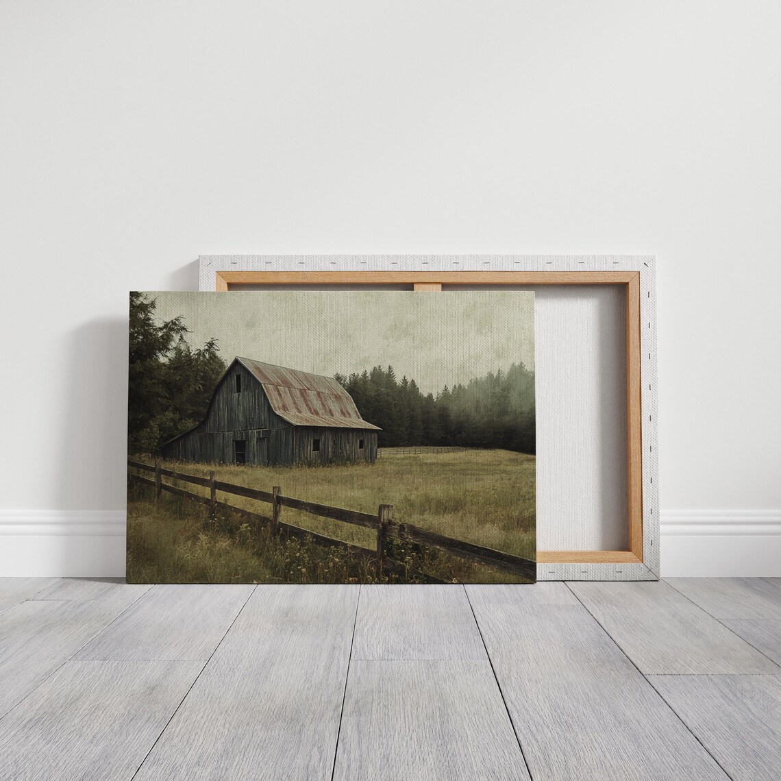 Rustic Blue Barn Vintage Rural Landscape Art Print - Image 7