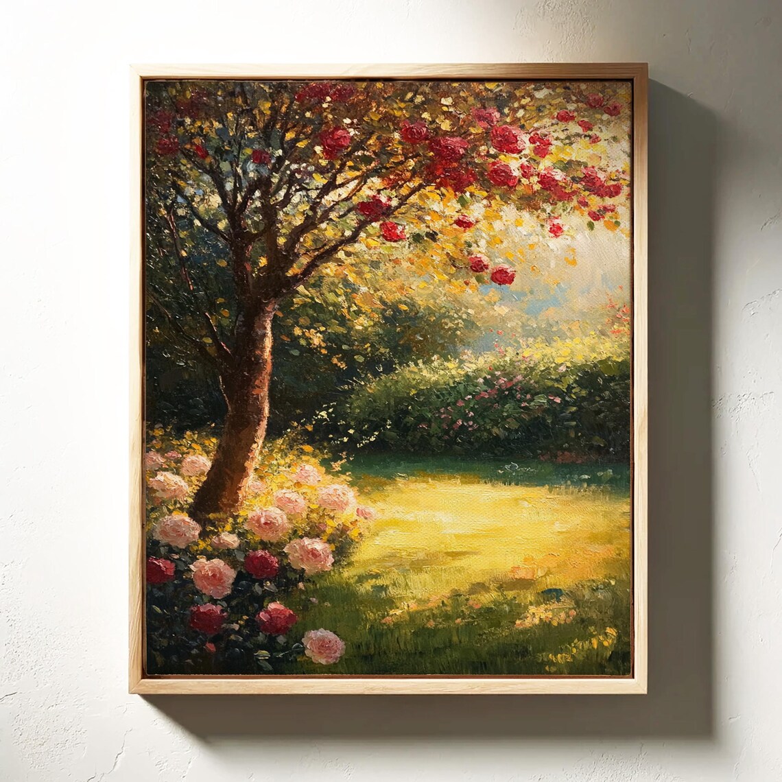 Romantic Garden Rose Tree, Vintage Oil Painting - Image 4