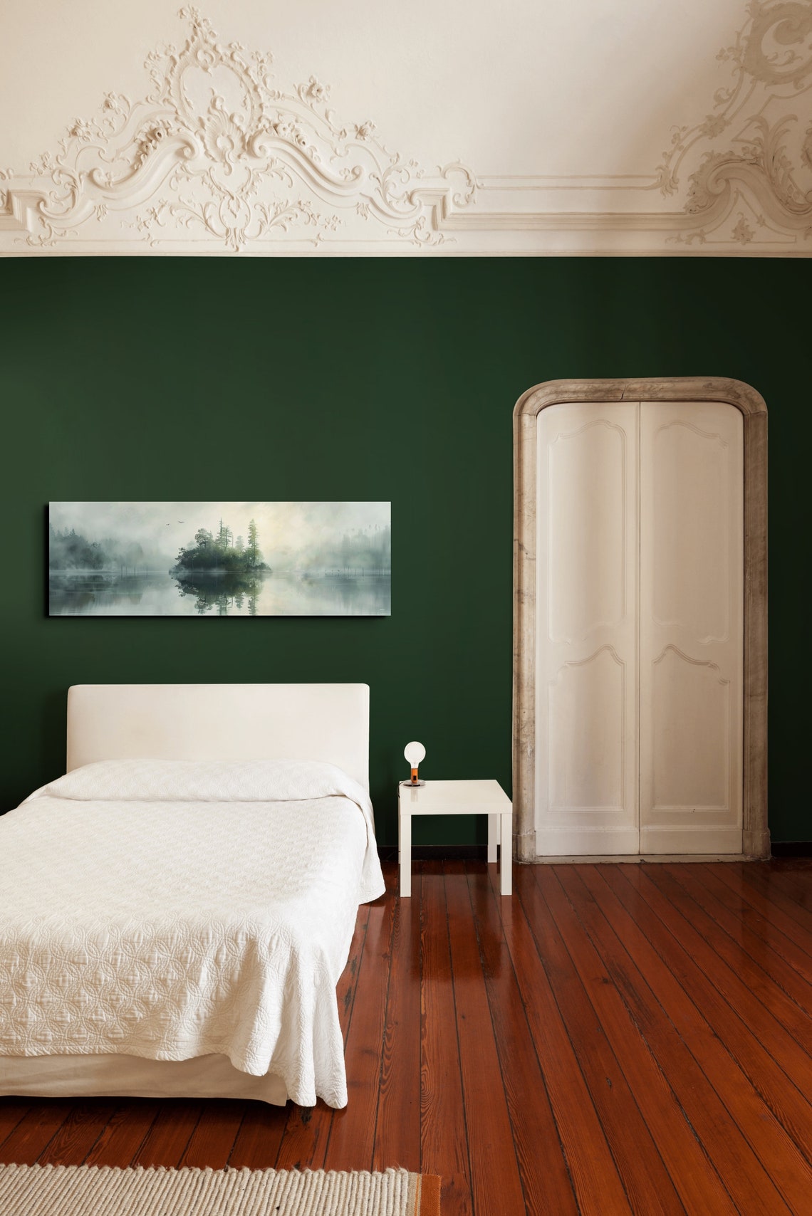 Misty Pine Island On Foggy Still Lake Panoramic Nature Poster - Image 5