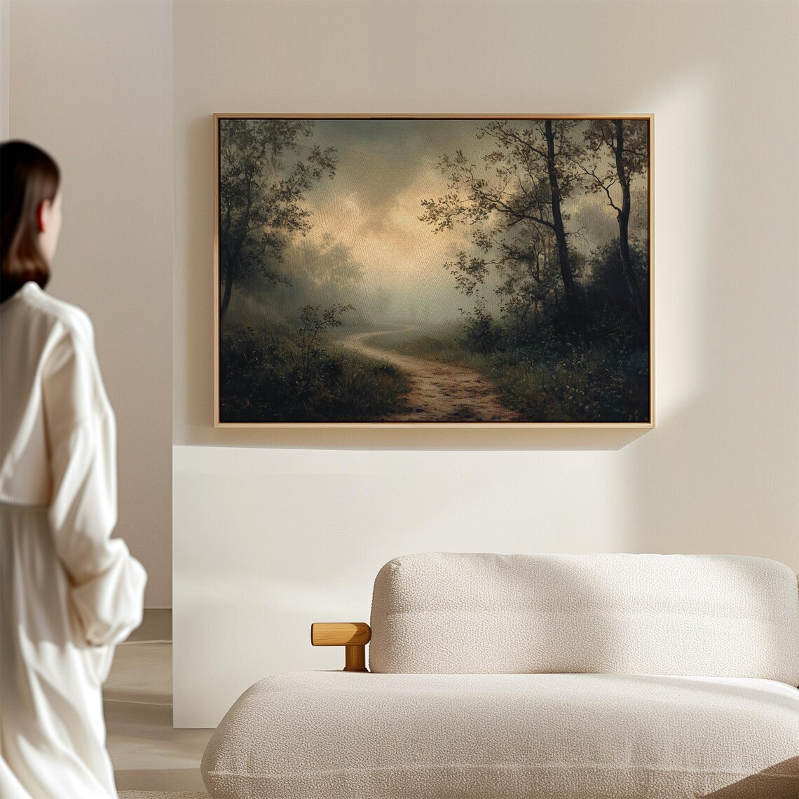 Misty Forest Trail At Sunrise, Rustic Landscape Art Print - Image 3