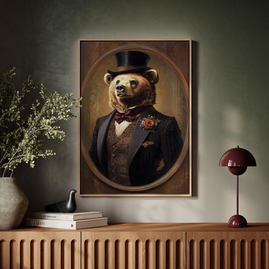 Bear Gentleman Top Hat Tuxedo Bow Tie Victorian Oval Portrait Wall Poster - Image 2