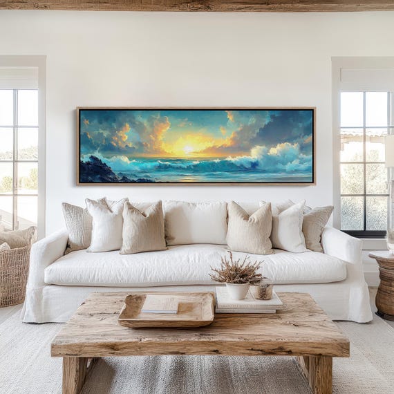 Ocean Sunset Seascape Wall Art Beach Waves Painting Coastal Decor Sea Horizon Print Nautical Home Art Tropical Escape