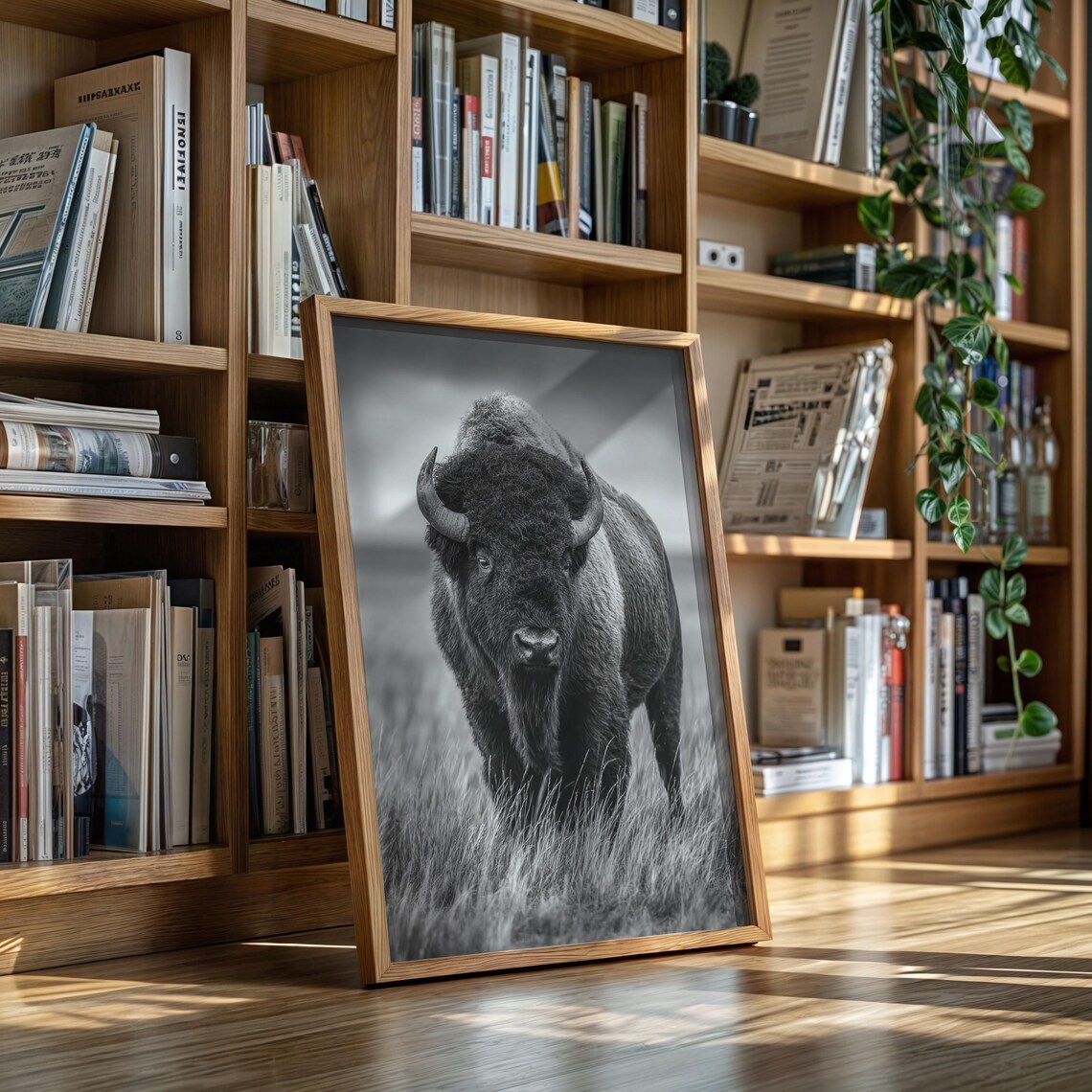 Majestic American Bison Head On Prairie Grass Wildlife Poster