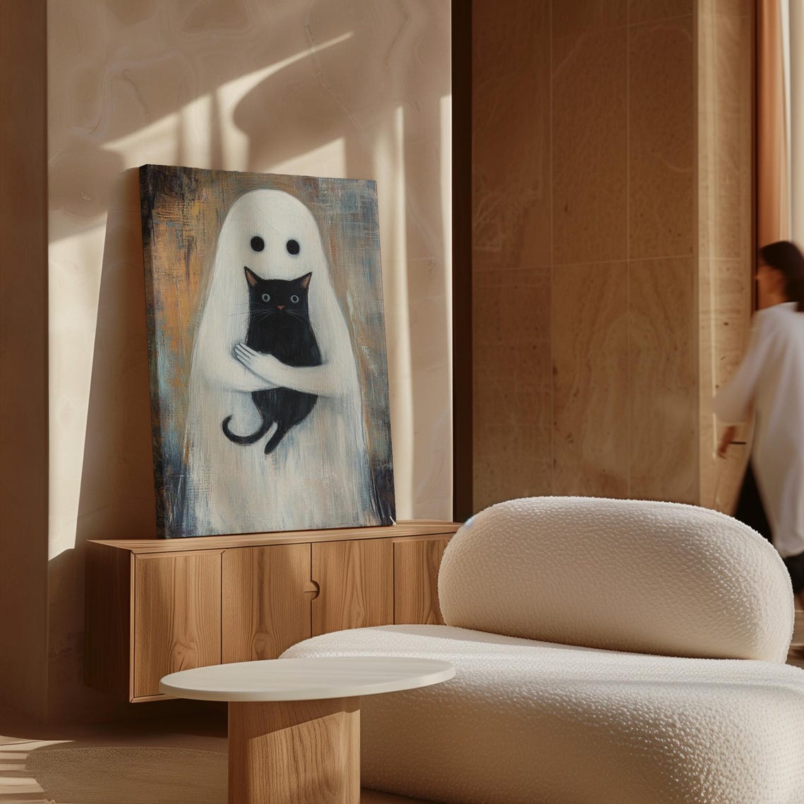 Ghost Holding Black Cat Adorable Spooky Halloween Cat Lover Poster - Image 7