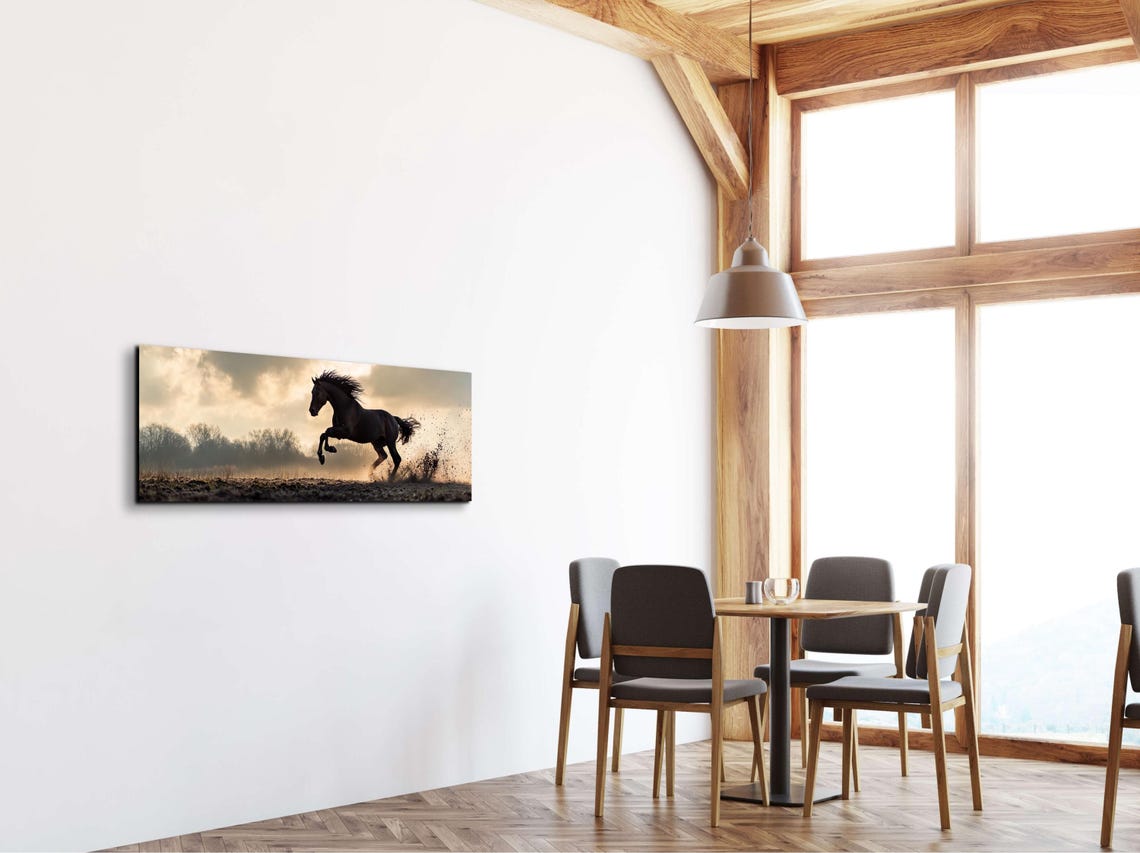 Black Stallion Rearing At Sunset Dusty Field Horse Power Poster - Image 5