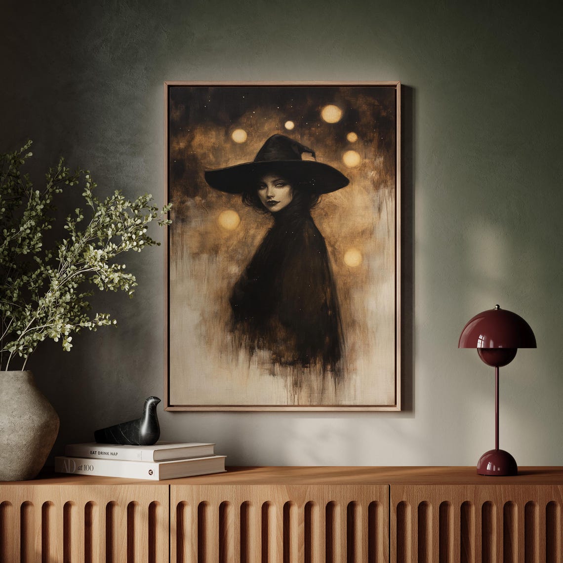 Ethereal Witch In Black Hat Golden Orbs Mystical Halloween Poster - Image 7
