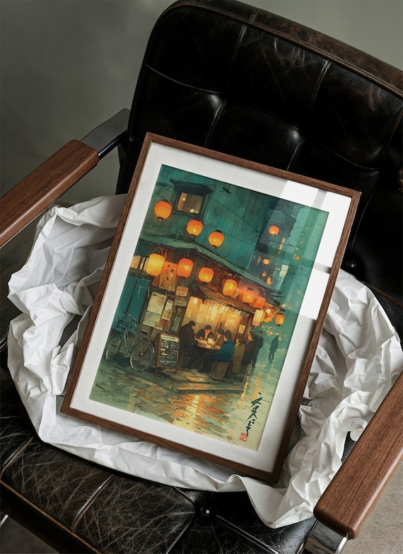 Cozy Rainy Night at a Lantern Lit Japanese Izakaya Street Poster