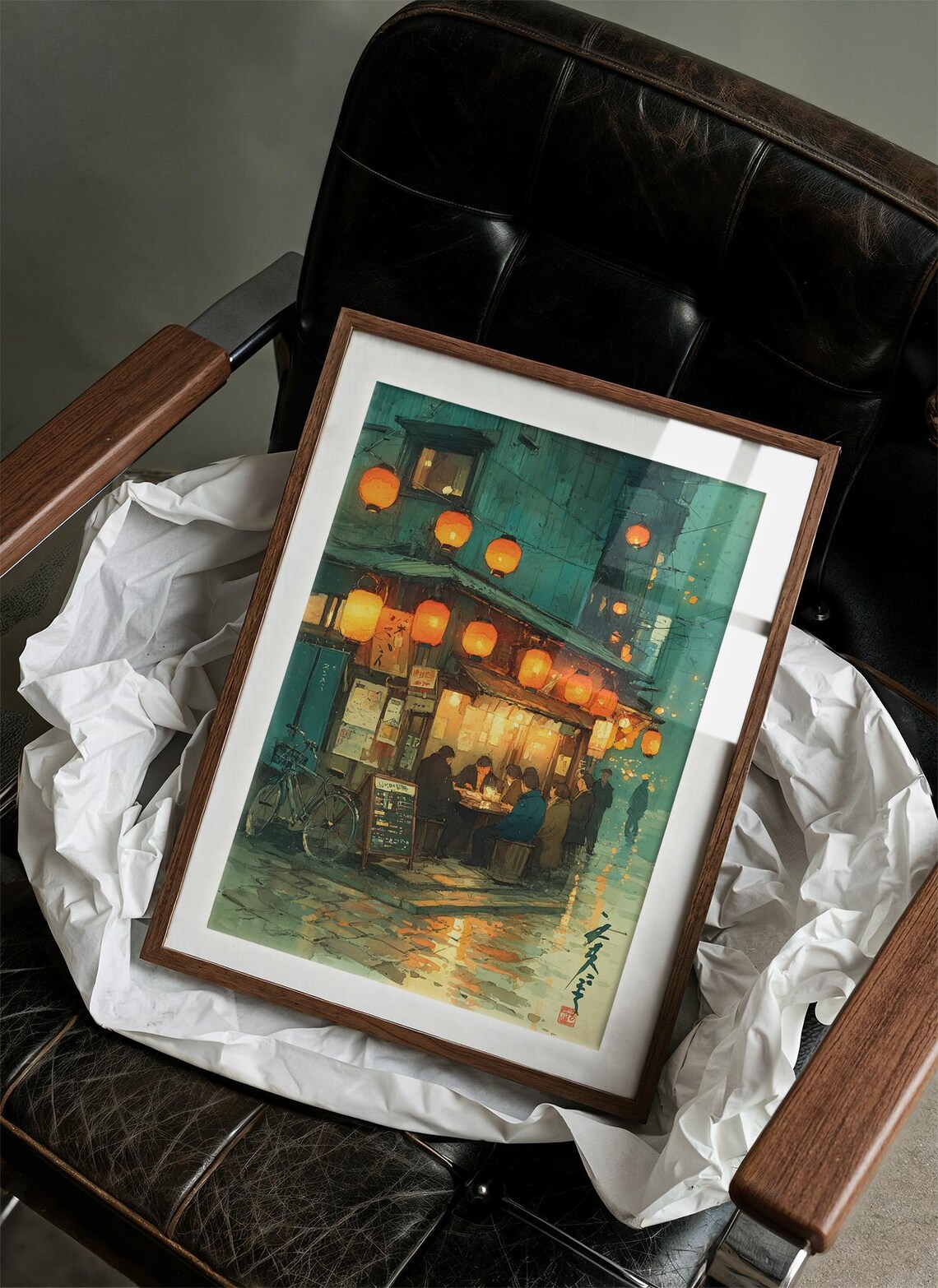 Cozy Rainy Night at a Lantern Lit Japanese Izakaya Street Poster