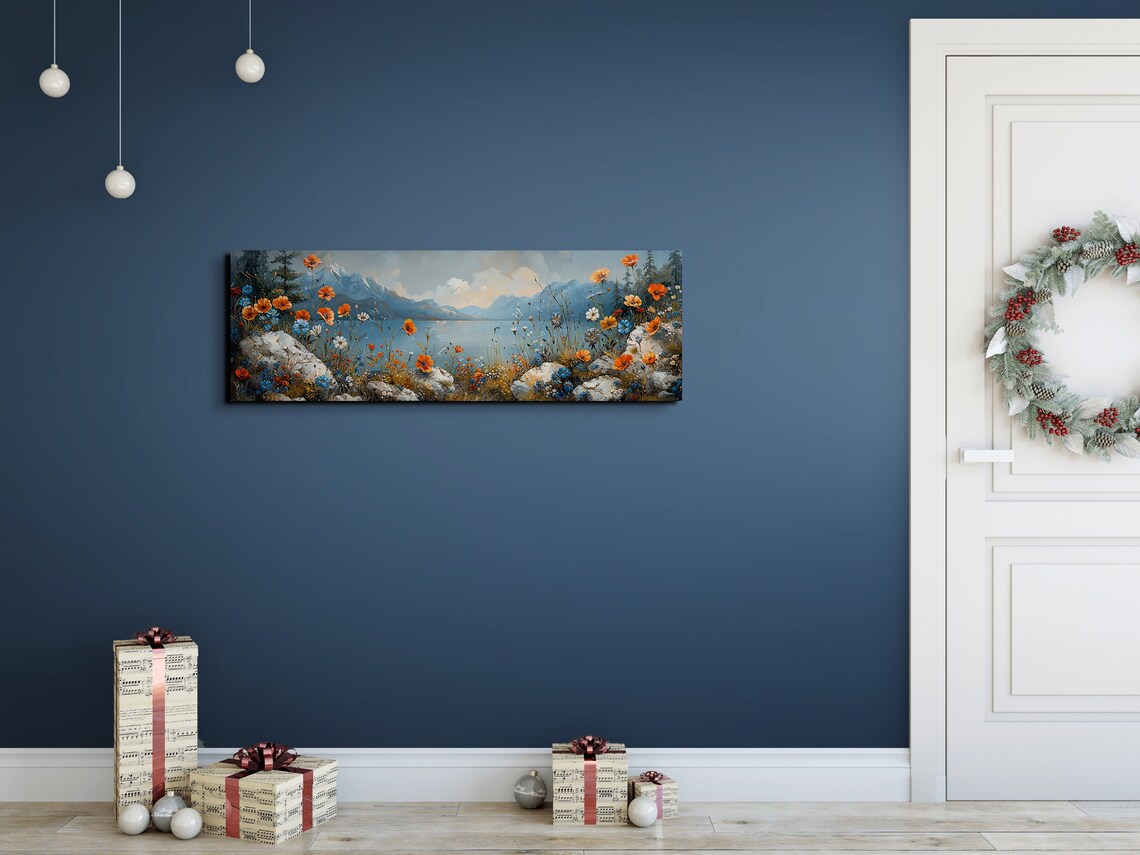 Orange Wildflowers by a Mountain Lake in a Painterly Style Poster - Image 3