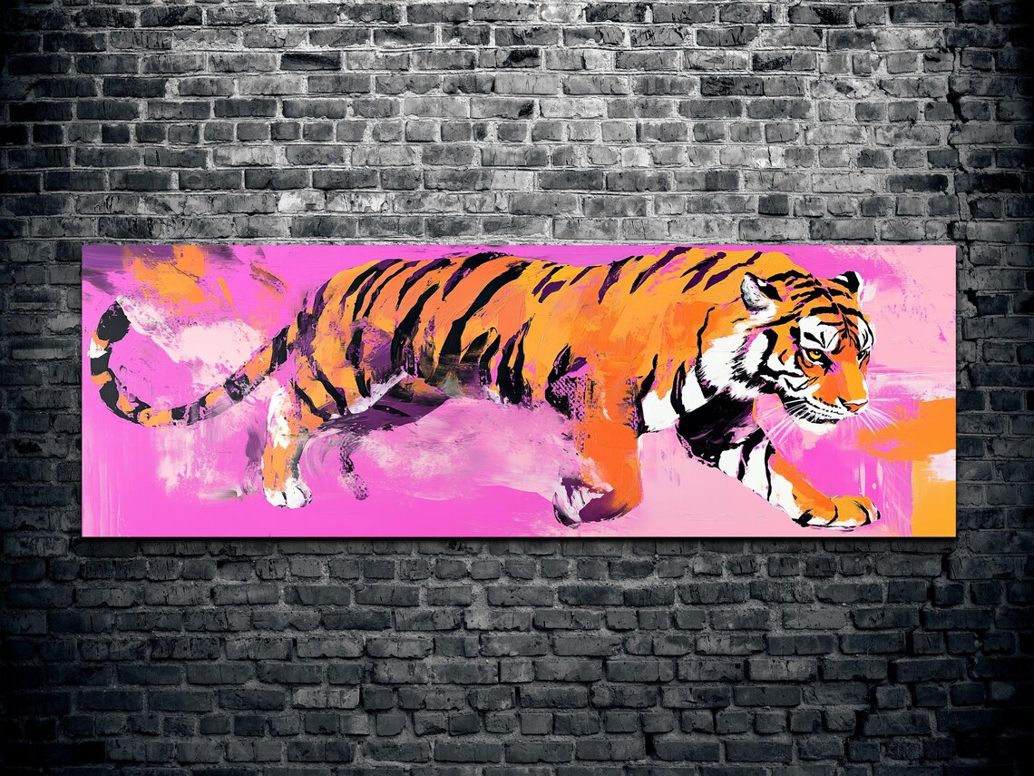 Retro Pink Tiger Wall Art, Bold Statement Art Print - Image 2