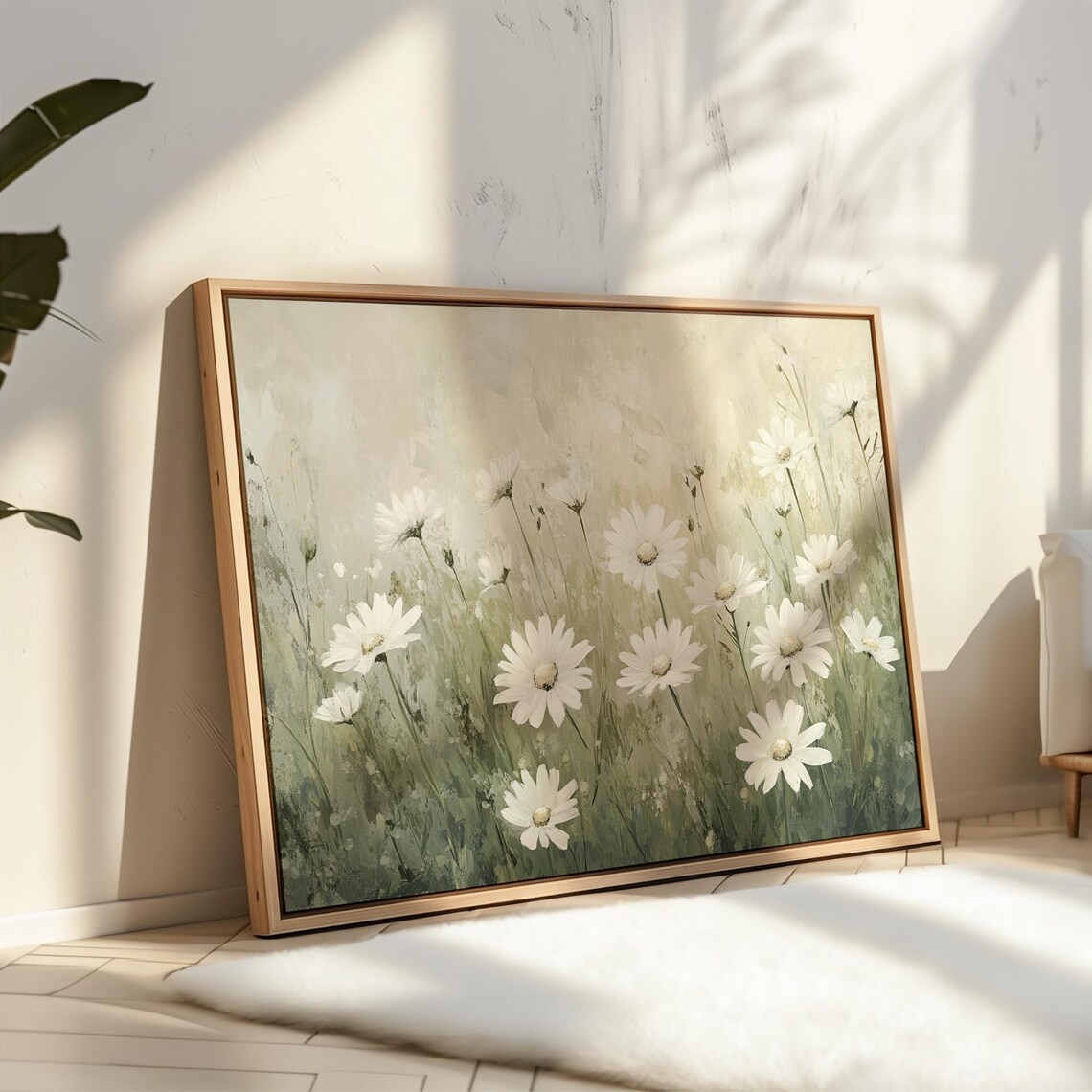 Serene White Daisy Wildflower Meadow Nature Botanical Wall Art - Image 4