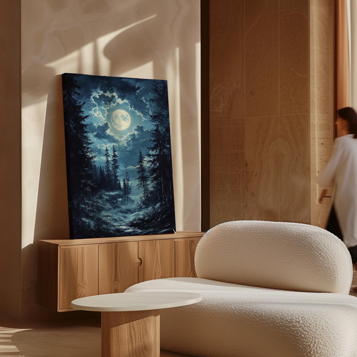 Ethereal Moonlit Forest Mystical Night Landscape With Full Moon Tall Pines And Serene Sky For Unique Wall Art Dcor - Image 4