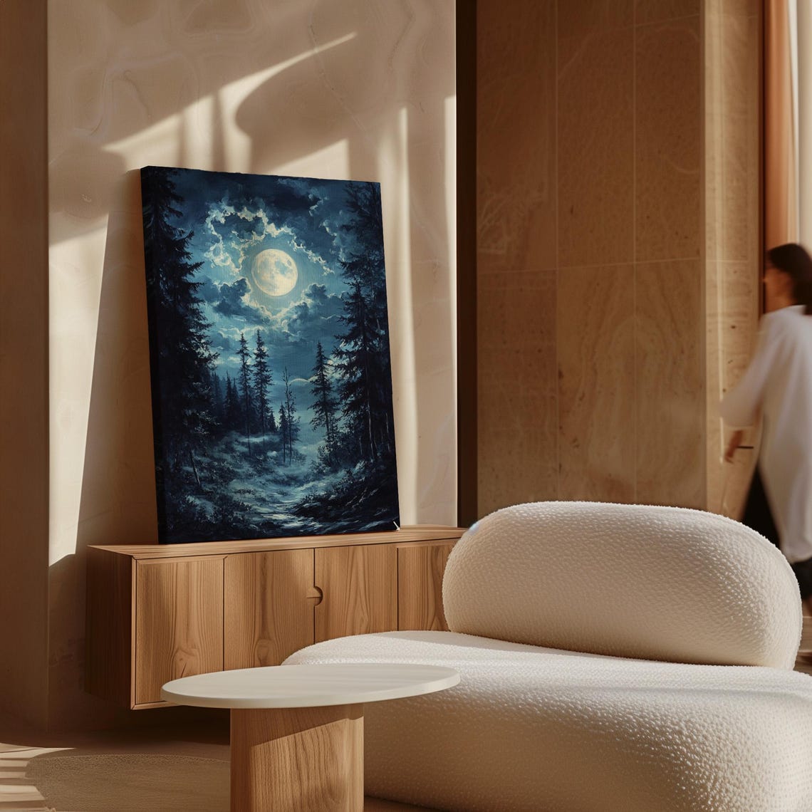 Full Moon Over Moonlit Pine Forest Blue Night Clouds Wall Art - Image 4